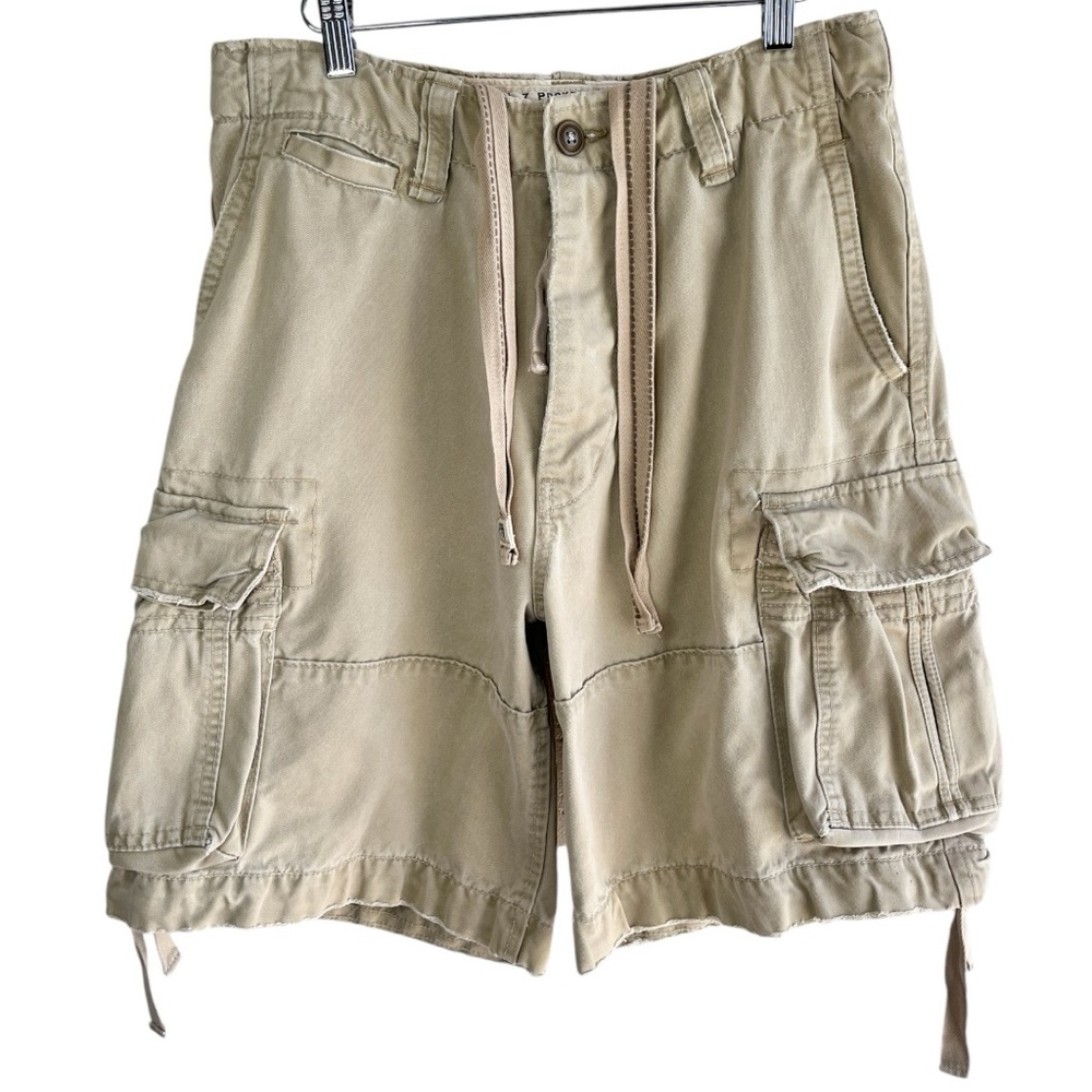 Abercrombie & Fitch Mens Cargo Shorts Twill 7 Military Size 30 Beige Khaki Baggy